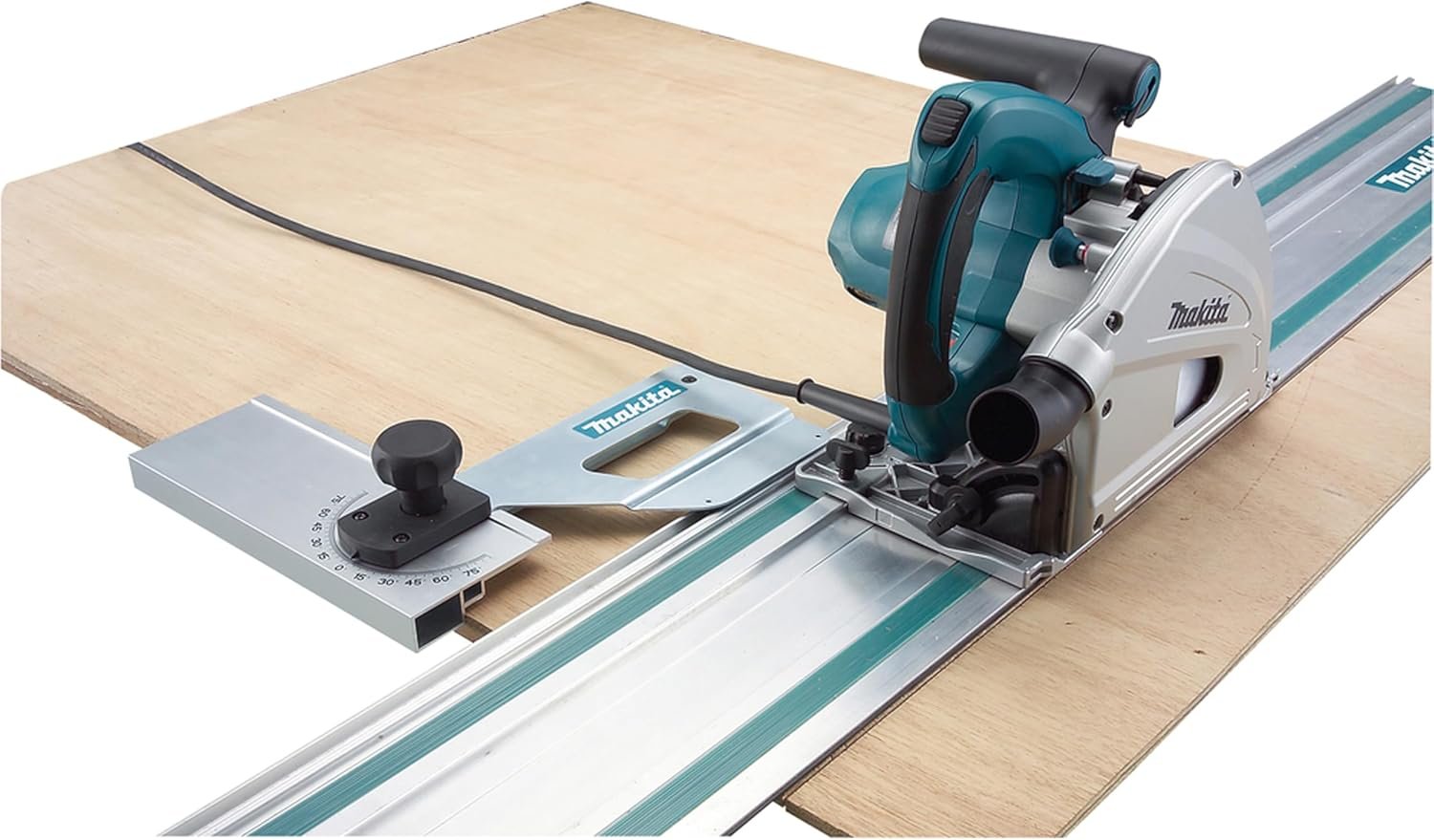 Scie plongeante 1300 W lame 165 mm rail de guidage profondeur coupe 56 mm 5200 tr/min – image 1