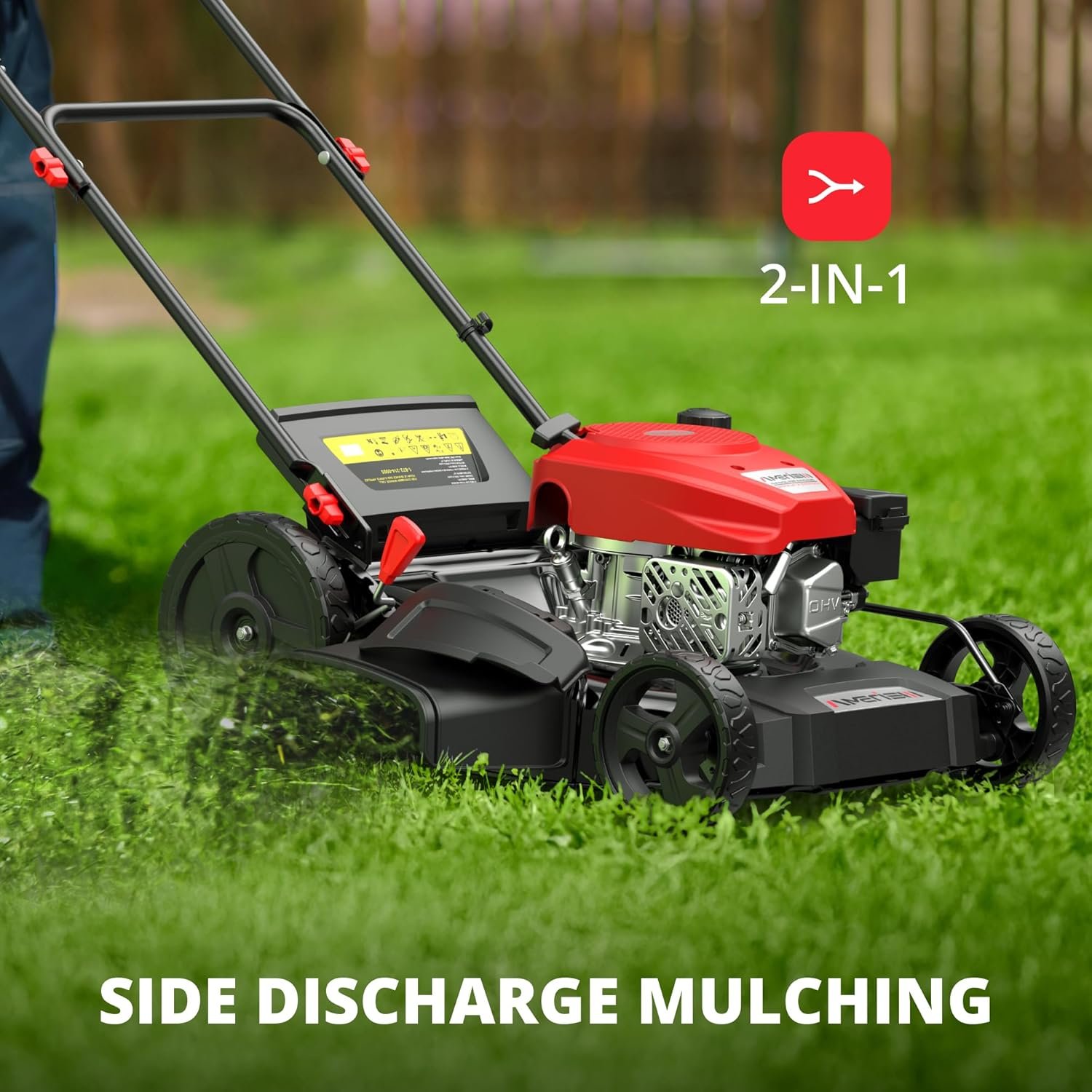 Tondeuse thermique 53.3 cm moteur 144 cc paillage et décharge latérale