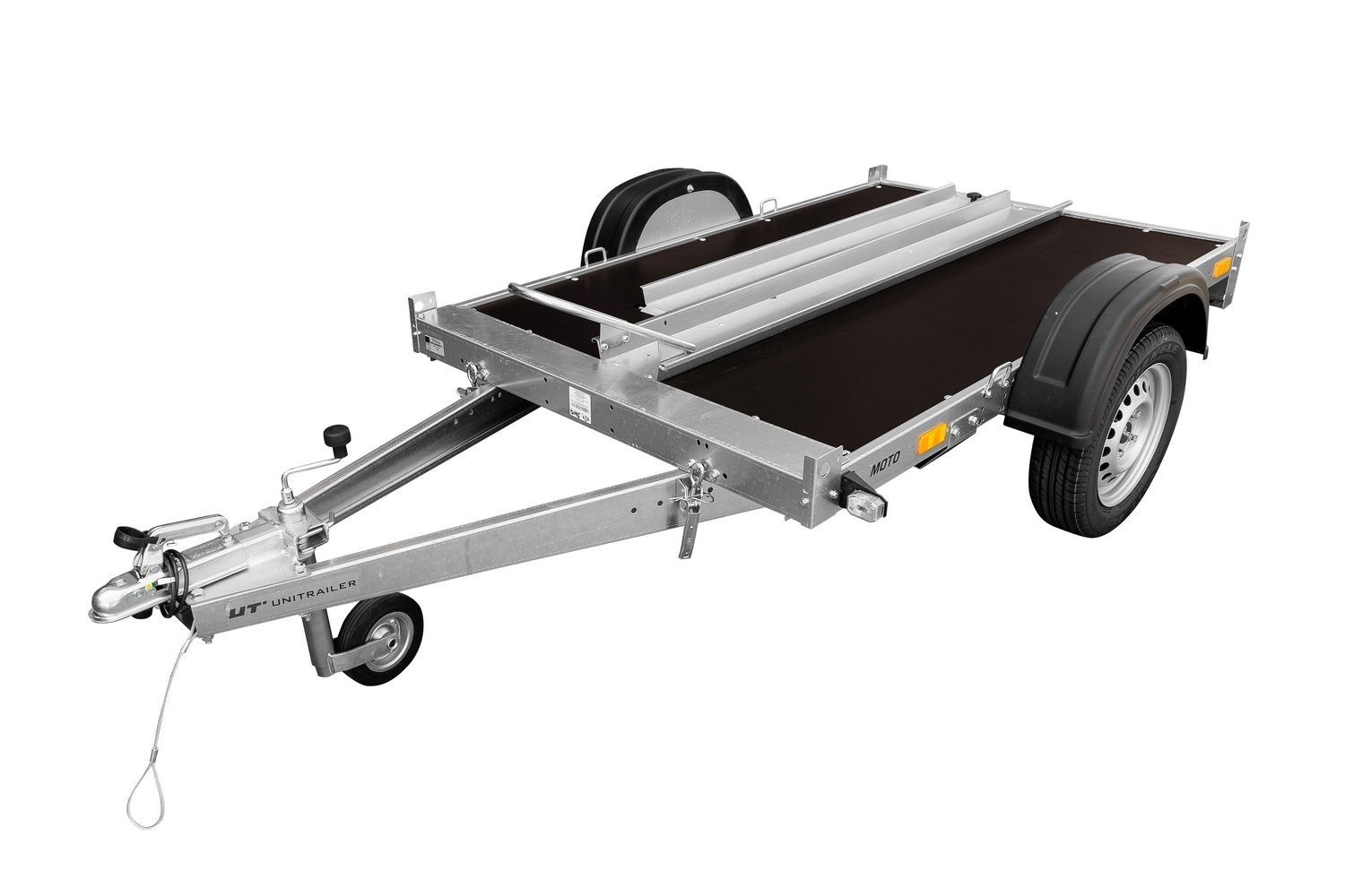 Remorque moto UNITRAILER MOTO 1 rail acier 2200×1303 mm PTAC 300–750 kg – image 1