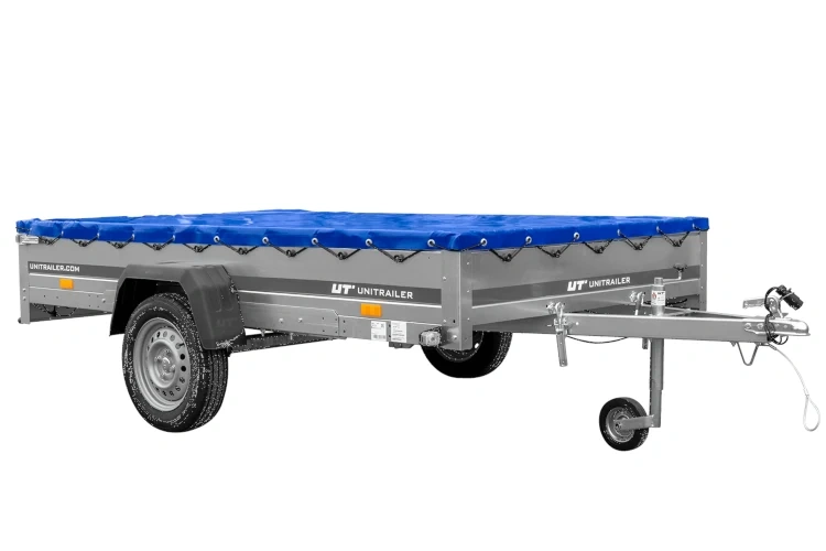 Remorque à un essieu sur ressorts UNITRAILER Garden 265/R KIPP 264x150 châssis H-0 bâche bleue – image 1